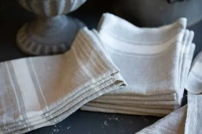 Pure Linen Kitchen Towels | White Stripes | Farmhouse Style - Image 3