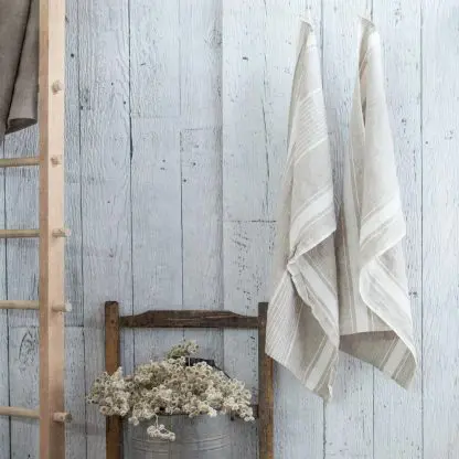 Pure Linen Kitchen Towels | White Stripes | Farmhouse Style