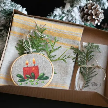 Gift Box | Yellow Striped Kitchen Towel + Christmas Ornament + Wipe